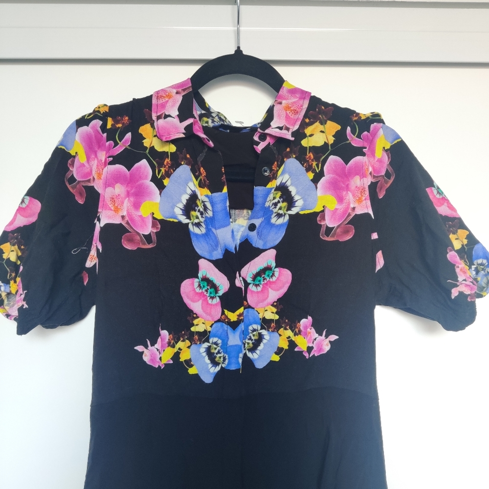 *Desigual x Christian Lacroix Grenoble Floral Shirt Dress Black XS - Picture 5 of 9
